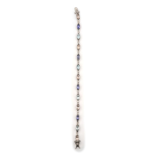 Pulsera de plata con tanzanitas morganitas y aquamarinas
