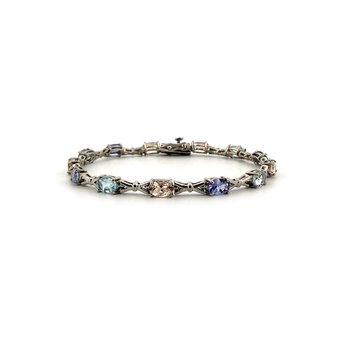 Pulsera de plata con tanzanitas morganitas y aquamarinas