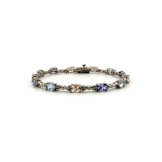 Pulsera de plata con tanzanitas morganitas y aquamarinas