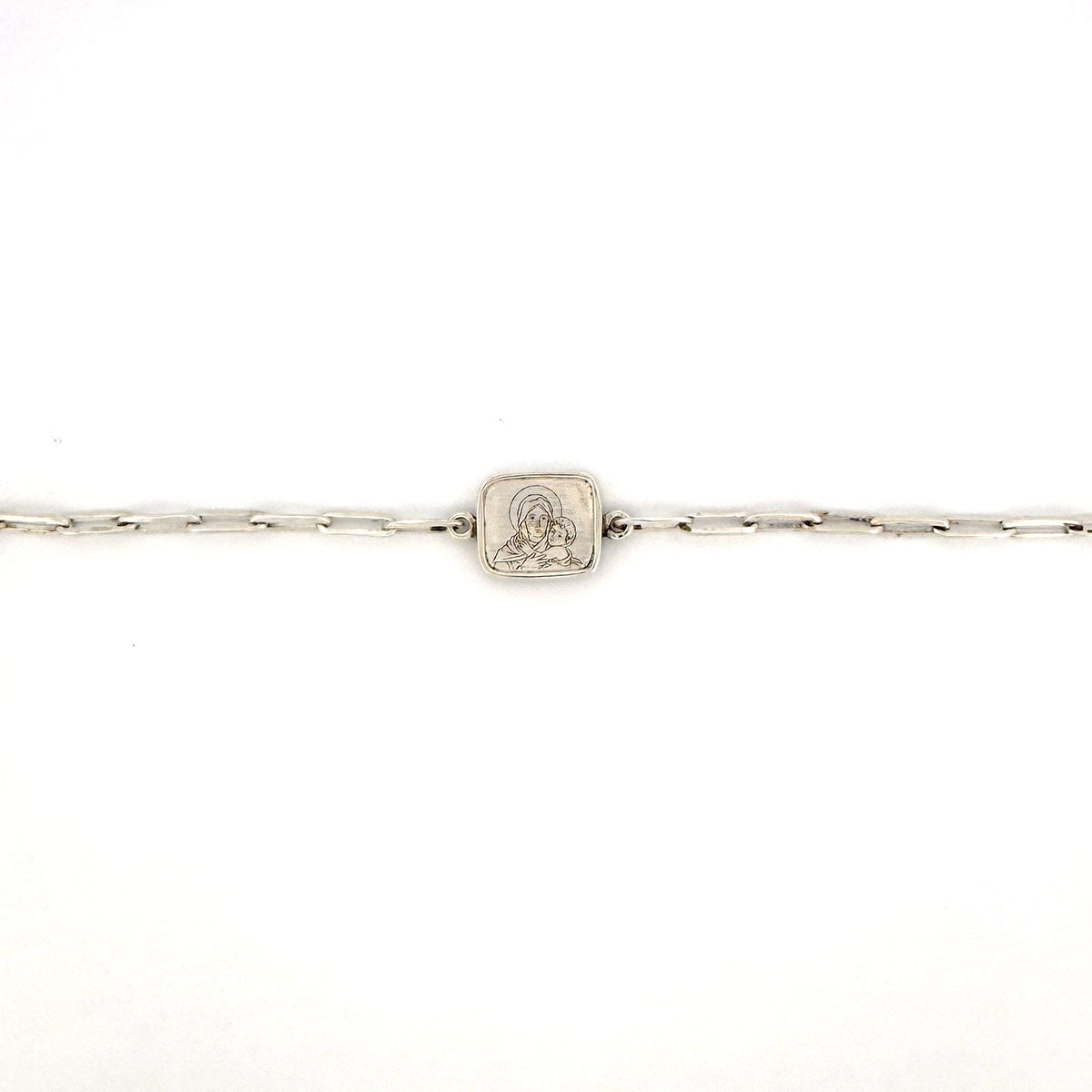 Pulsera escapulario Mater y Sagrado corazón de Jesús con cadena paper clip de plata