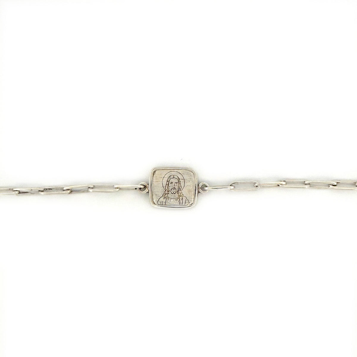 Pulsera escapulario Mater y Sagrado corazón de Jesús con cadena paper clip de plata