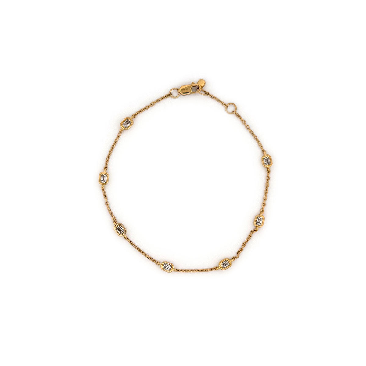 Pulsera de plata en baño de oro amarillo con diamantes corte esmeralda de laboratorio 0.50ctw