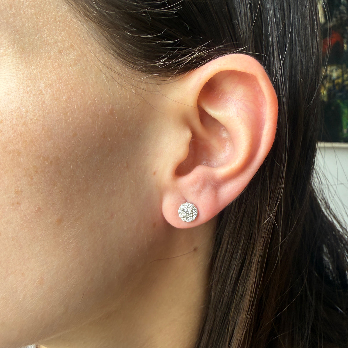 Aretes en oro blanco 10k studs halo de diamantes de laboratorio 0.33ctw
