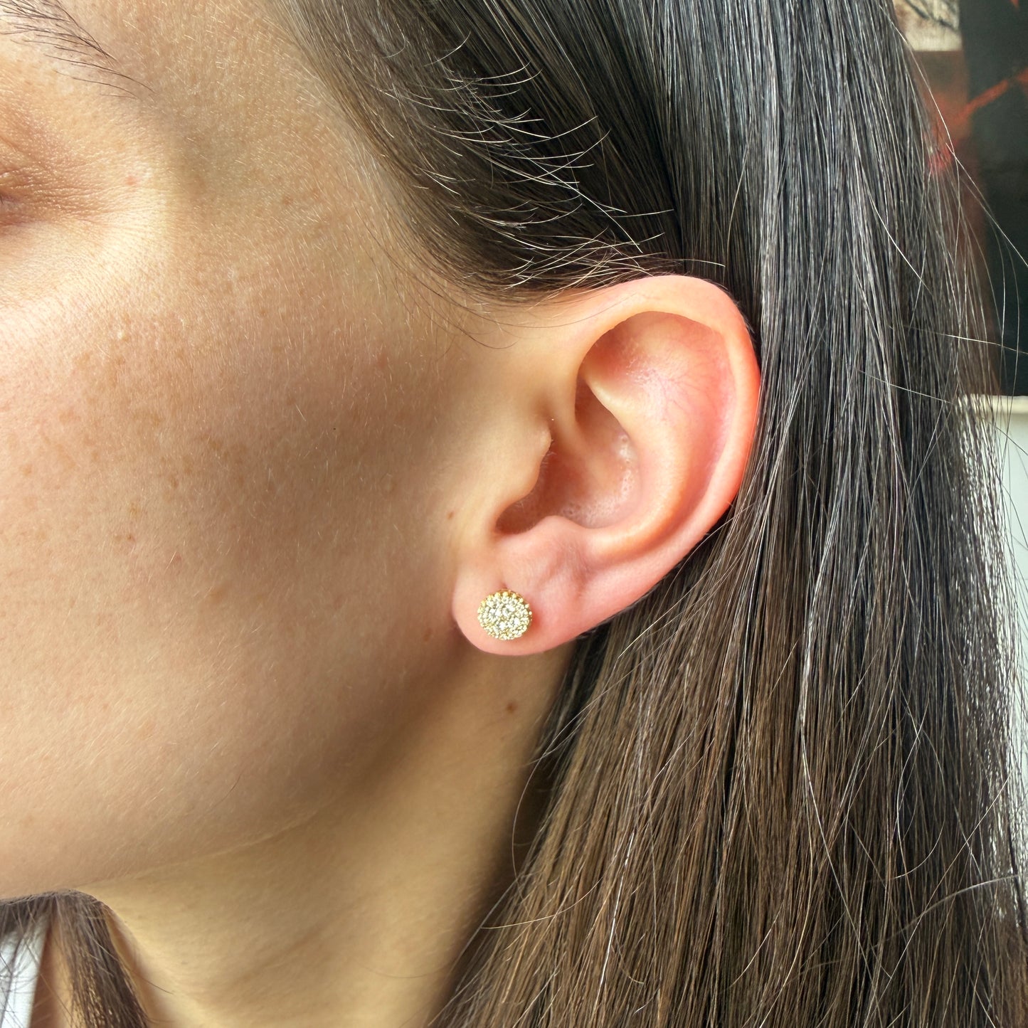 Aretes en oro amarillo 14K redondos de diamantes 0.35ctw con tope rosca