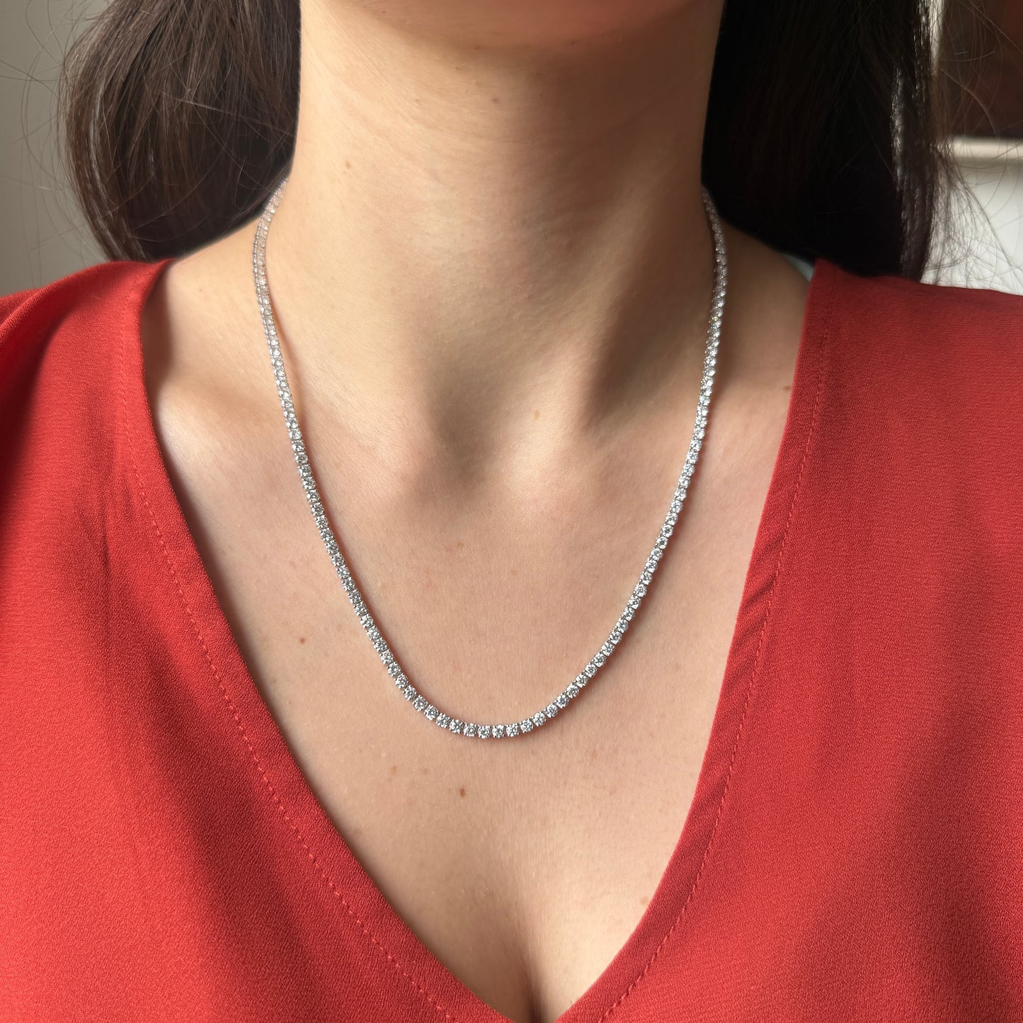 Collar Tenis en oro blanco 14K con diamantes de laboratorio 10ctw