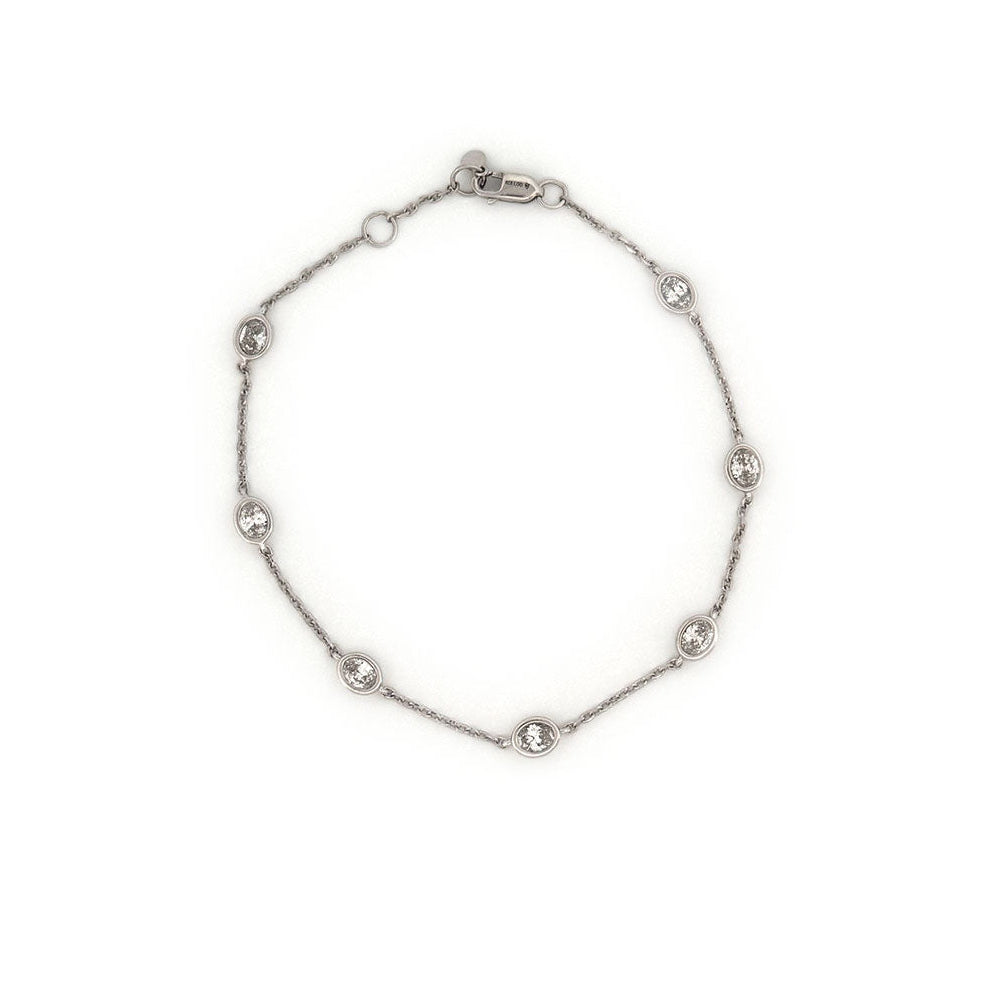 Pulsera de plata con diamantes ovalados de laboratorio 1ctw