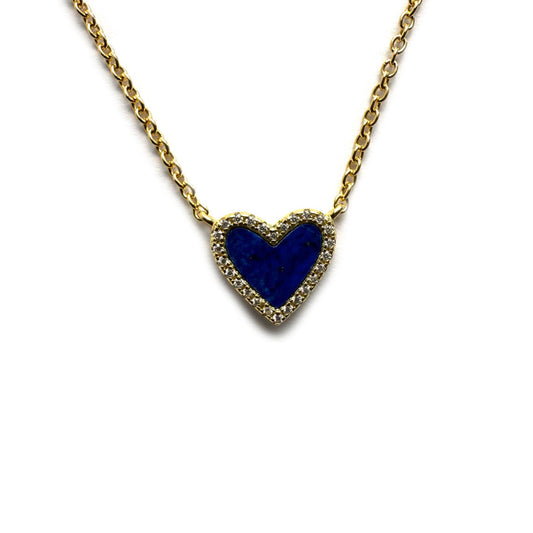 Collar con corazón de lapis lazuli y circonitas en plata con baño de oro