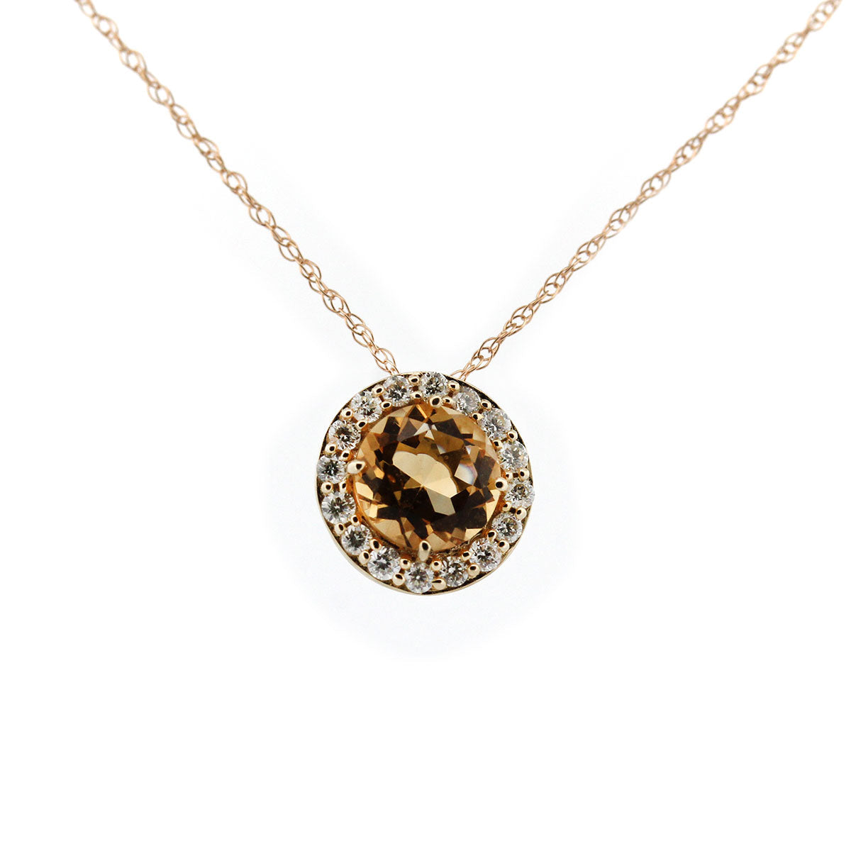 Collar en oro amarillo 10K con citrino redondo y halo de Diamantes 0.20ctw