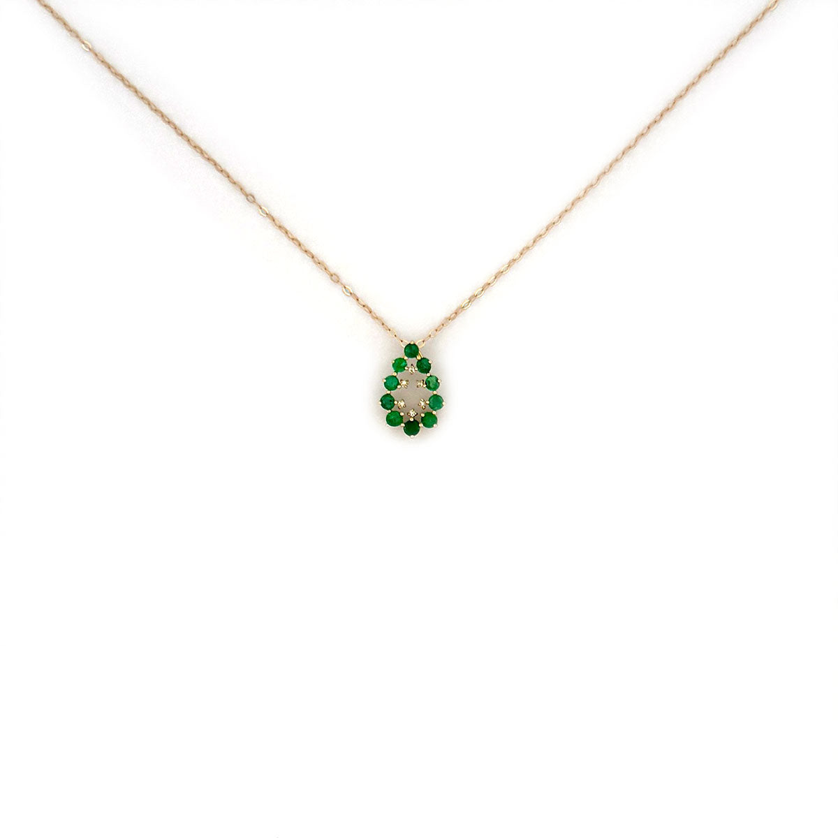 Collar en oro amarillo 14K con gota de esmeraldas 0.50ctw y diamantes 0.02ctw