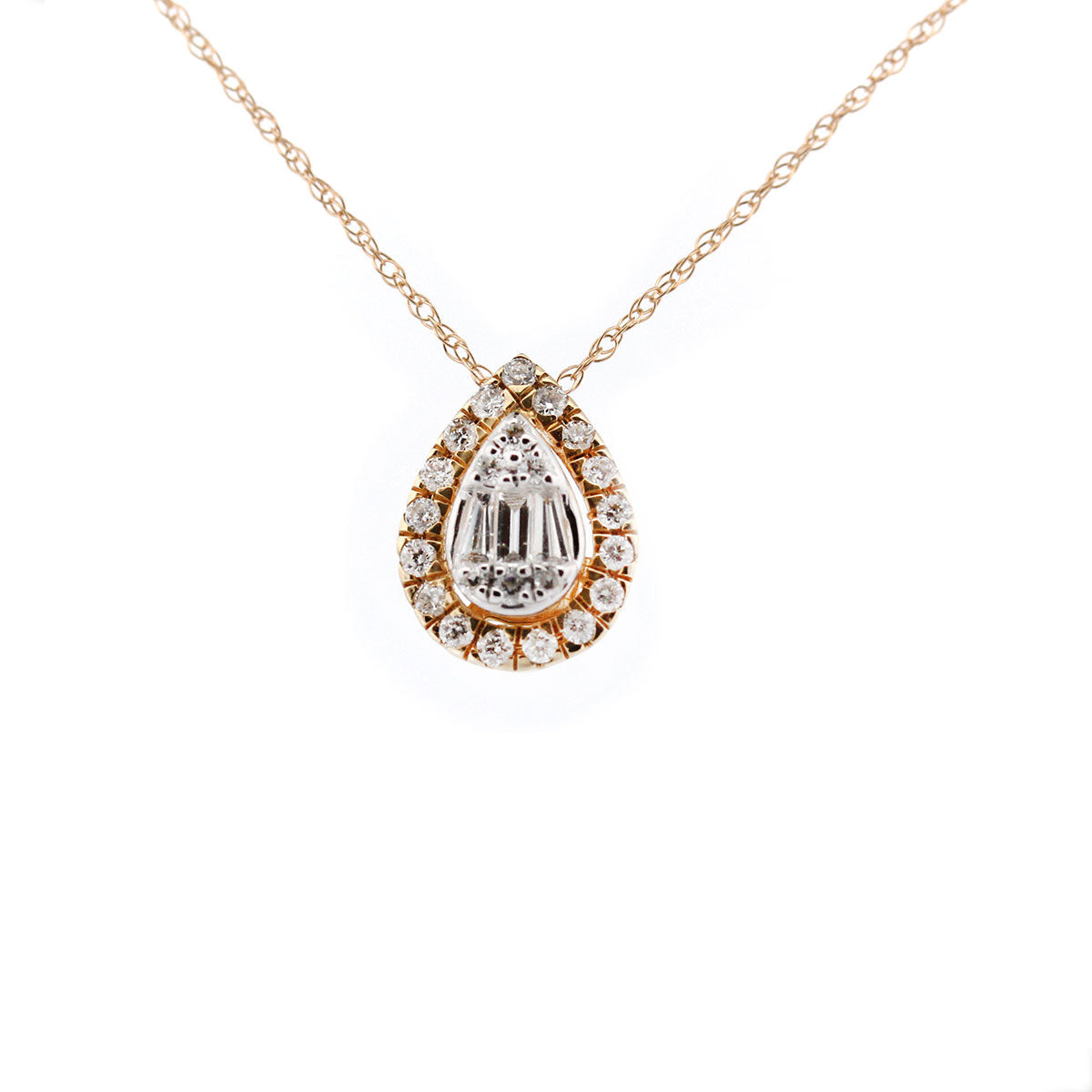 Collar en oro amarillo 10K con dije en forma de gota de diamantes 0.25ctw