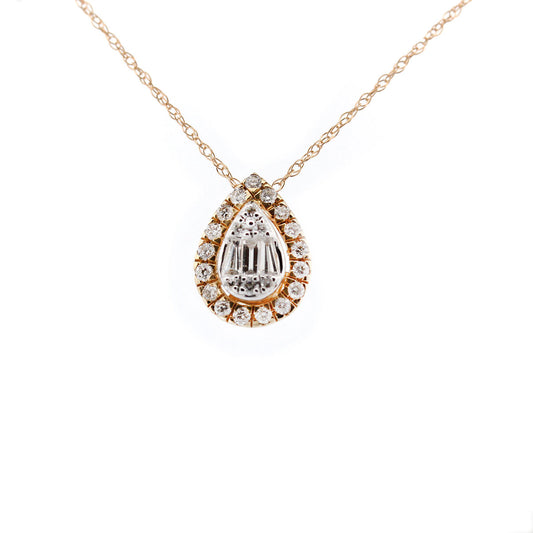 Collar en oro amarillo 10K con dije en forma de gota de diamantes 0.25ctw