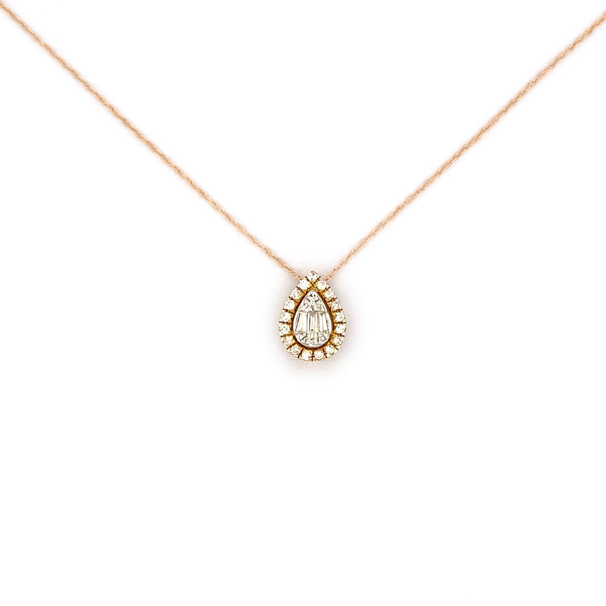 Collar en oro amarillo 10K con dije en forma de gota de diamantes 0.25ctw