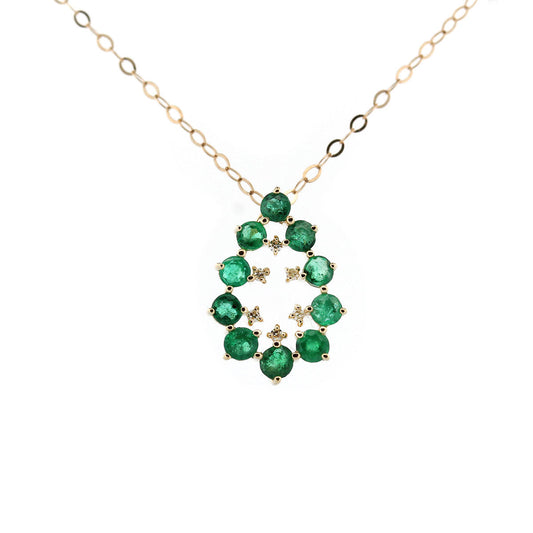 Collar en oro amarillo 14K con gota de esmeraldas 0.50ctw y diamantes 0.02ctw