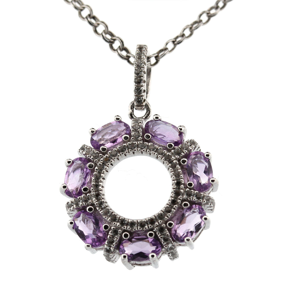 Collar de plata y amatistas redondo