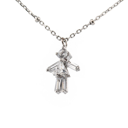 Collar de plata con baño platino y figura de niña con circones