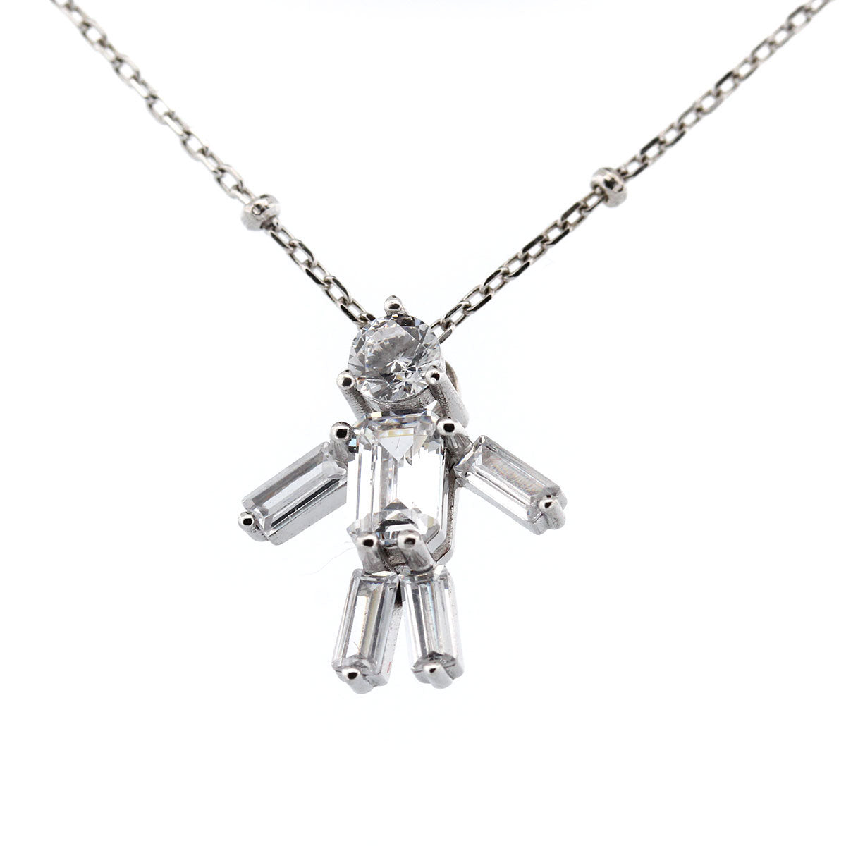 Collar de plata con baño platino y figura de niño con circones