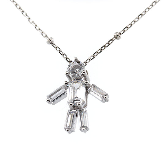 Collar de plata con baño platino y figura de niño con circones