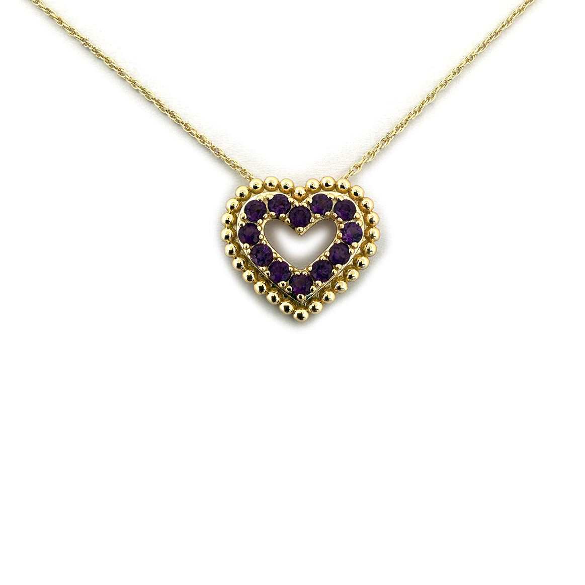 Collar de plata con dije de corazón de amatistas