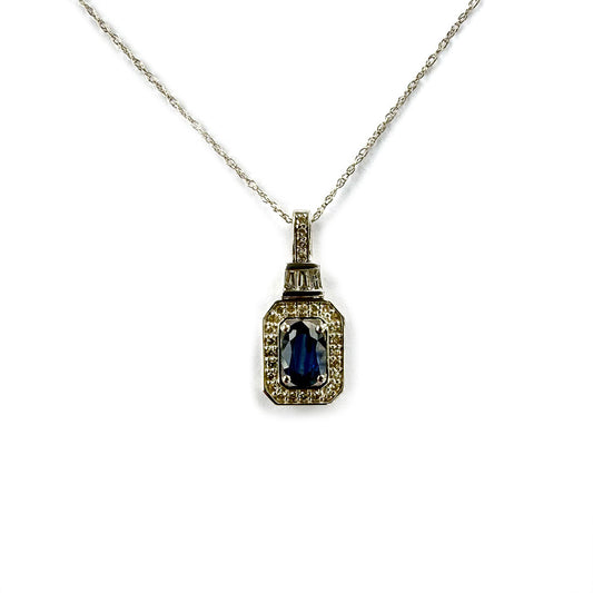 Collar en oro blanco 14K con zafiro y diamantes 0.18ctw