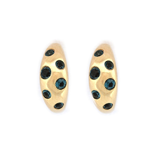 Aretes en plata con baño de oro y topacio london blue incrustados