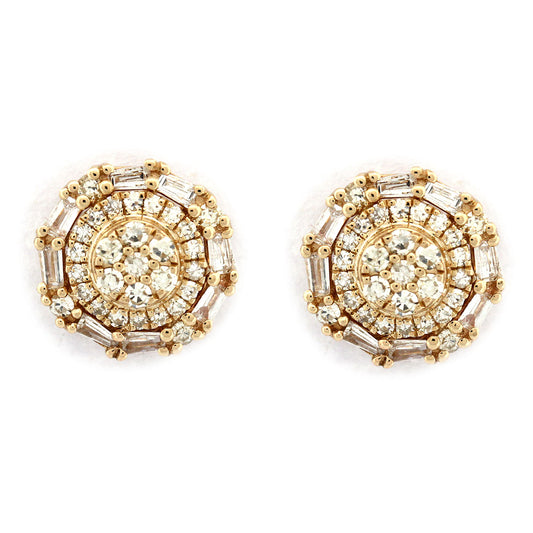 Aretes en oro amarillo 10K con diamantes redondos y corte baguette 0.45ctw con tope rosca