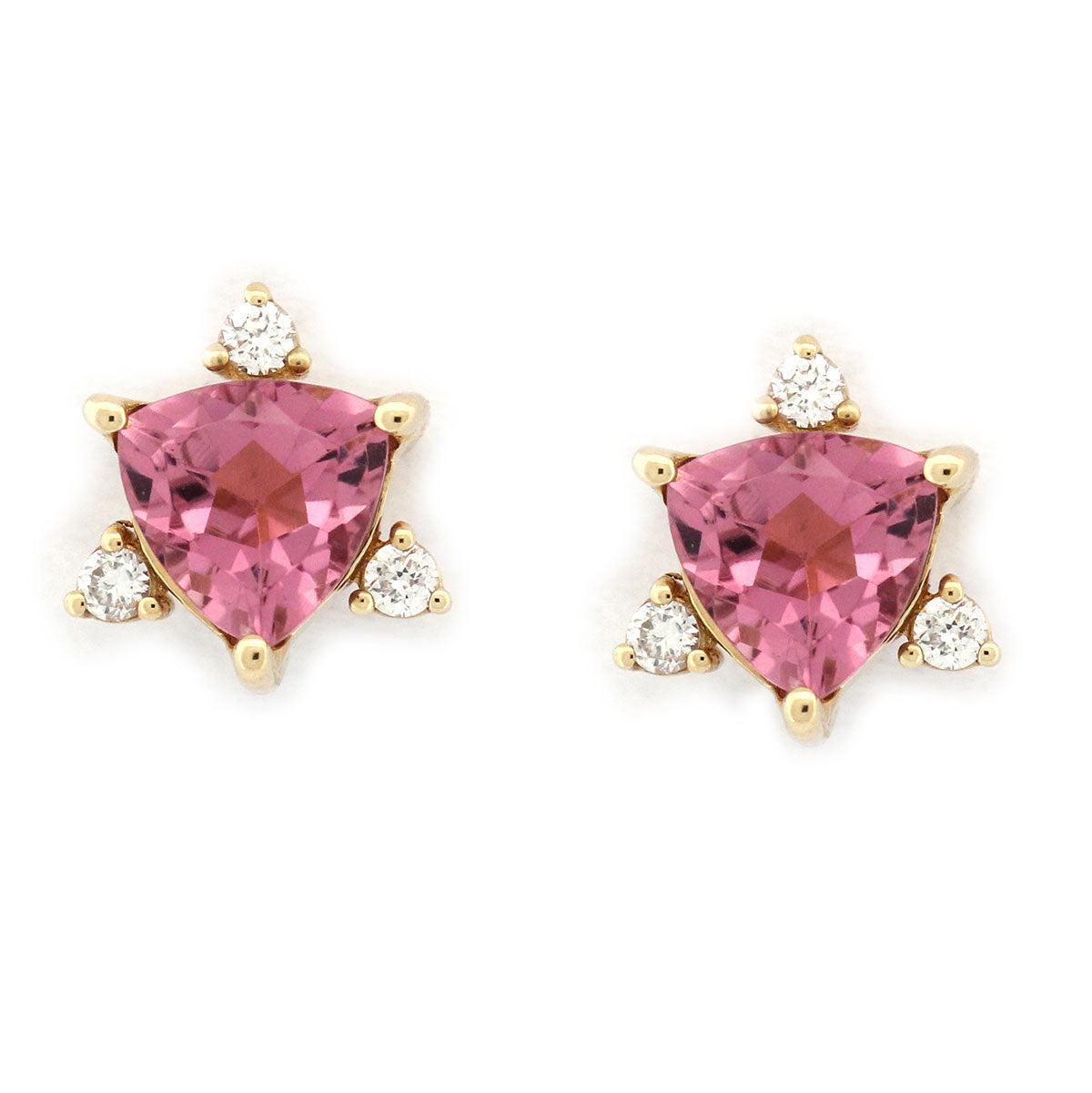 Aretes en oro amarillo 10K con turmalina rosa y diamantes de laboratorio 0.08ctw