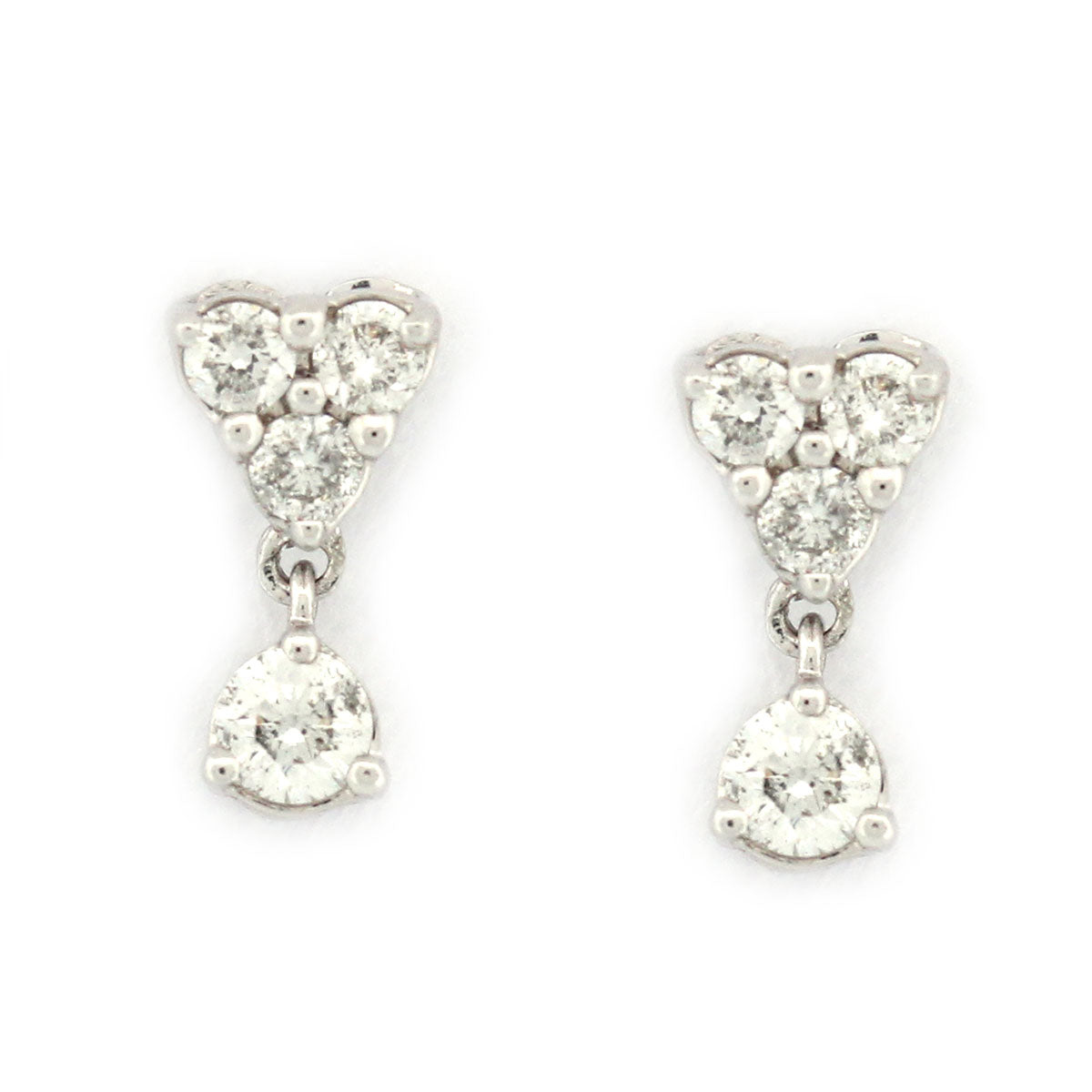 Aretes en oro 14K blanco de trío de diamantes con diamante colgante 0.15ctw