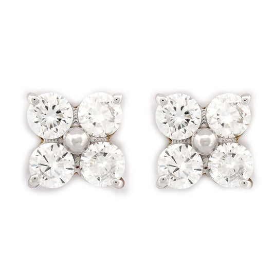 Aretes de plata con baño de oro y flor de diamantes de laboratorio 1ctw