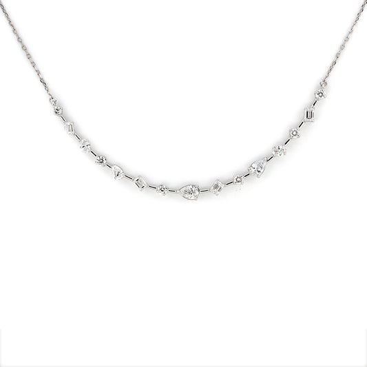 Collar en plata con curva de diamantes de varias formas de laboratorio 1.52ctw