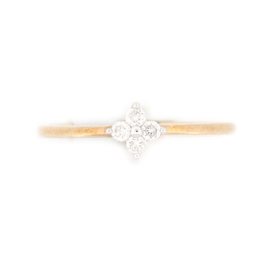 Anillo en oro amarillo 14K con florcita de cuatro diamantes 0.11ctw