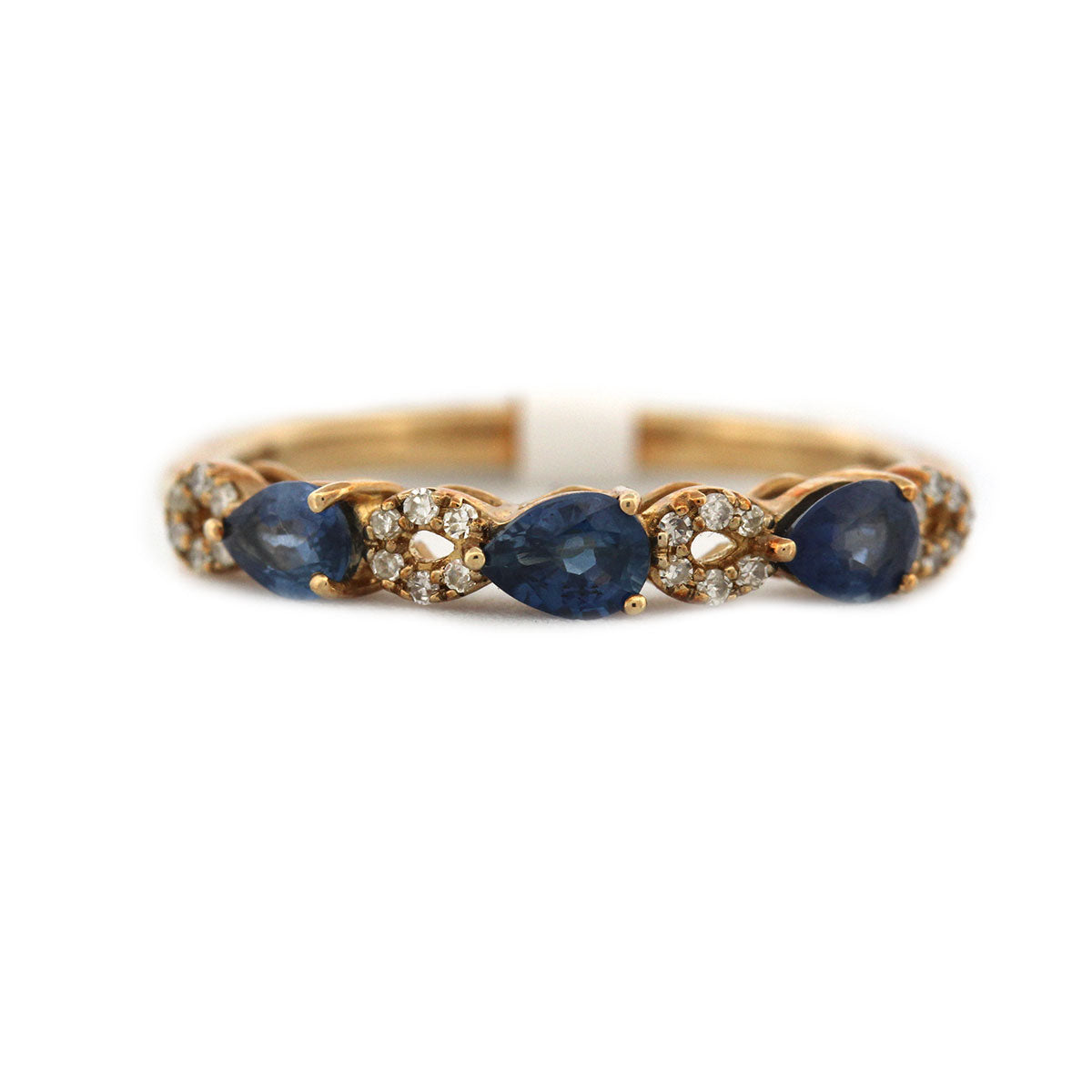 Anillo en oro amarillo 10K con zafiros y diamantes 0.12ctw