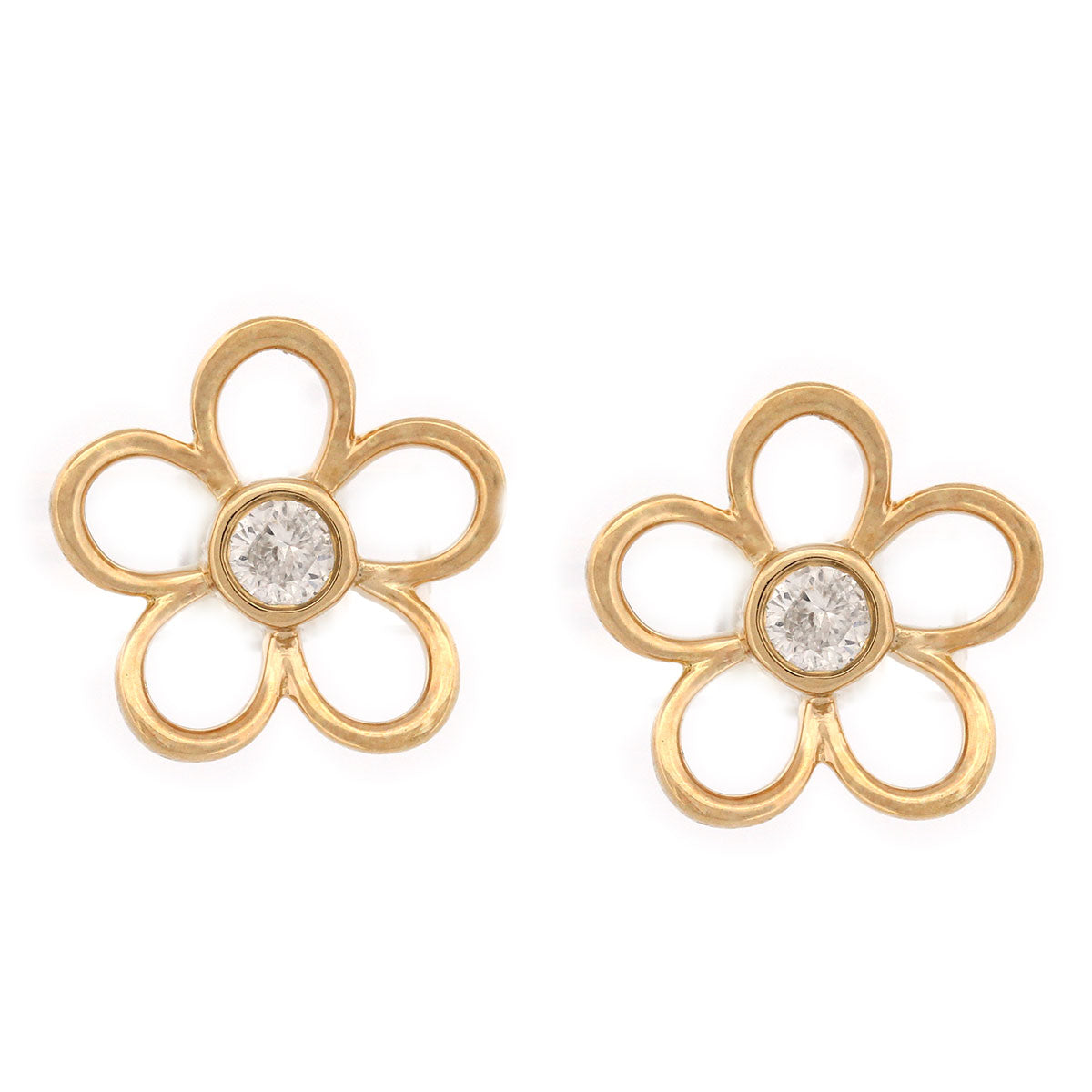 Aretes de flor delineada con diamante central 0.20ctw en plata con baño de oro