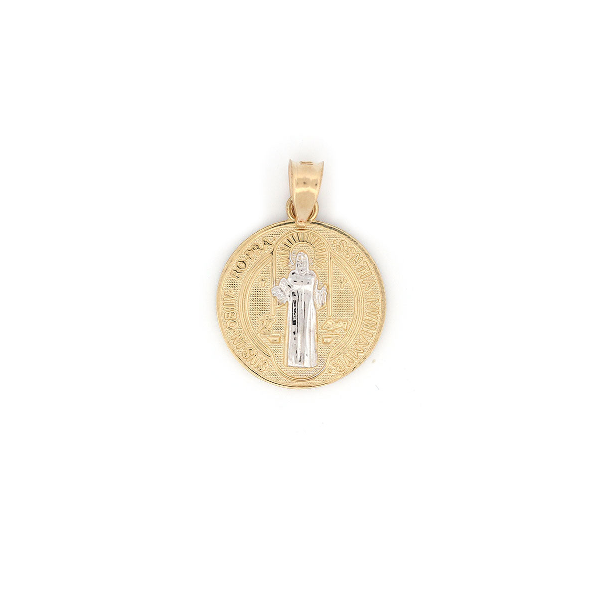 Medalla de San Benito en oro amarillo y blanco 10K