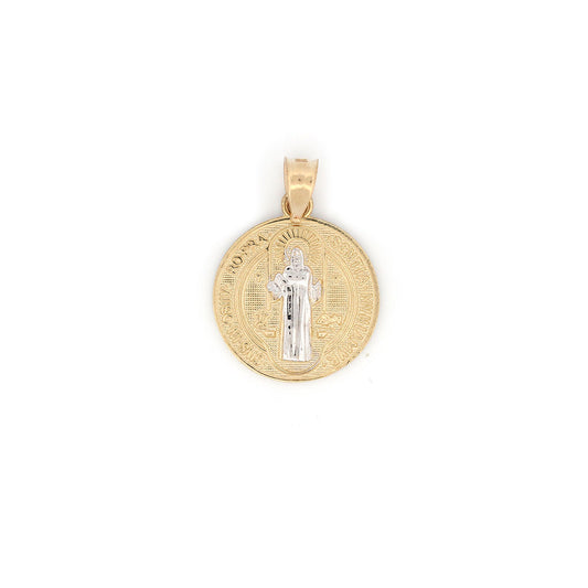 Medalla de San Benito en oro amarillo y blanco 10K