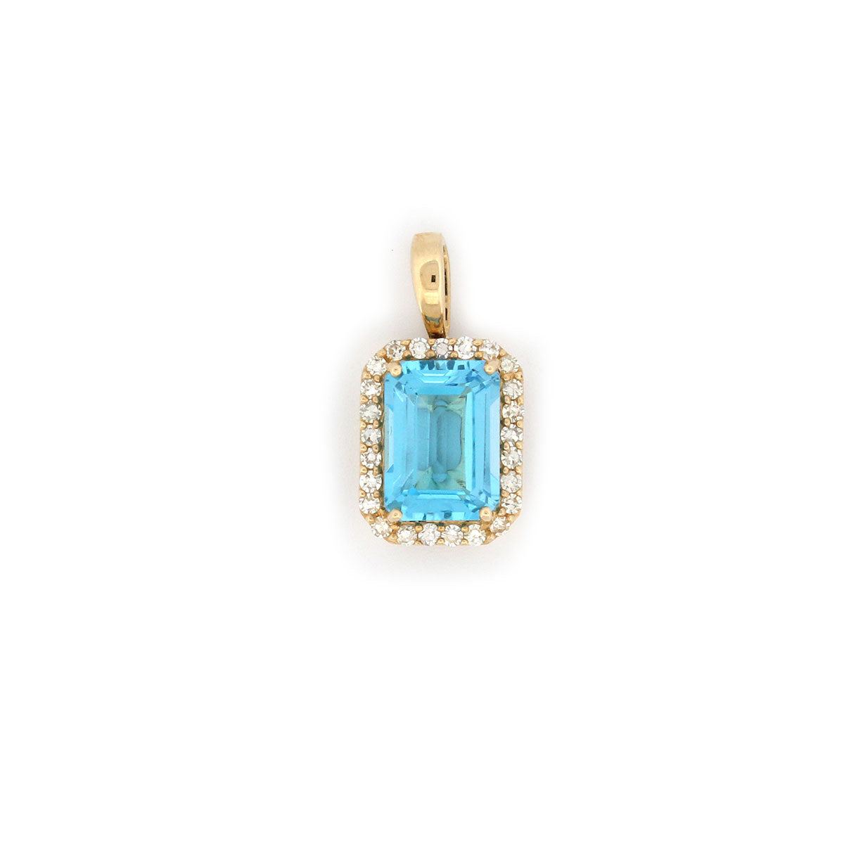 Dije en oro amarillo 14K con topacio azul 1.5ct y halo de diamantes 0.13ctw