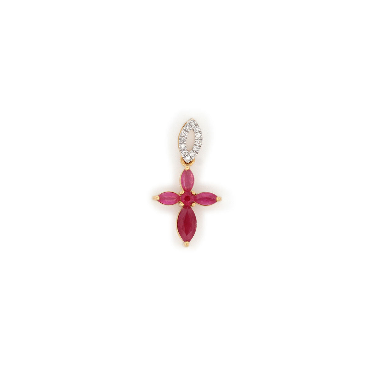 Dije en forma de cruz de rubíes en oro amarillo 10K y diamantes 0.05ctw