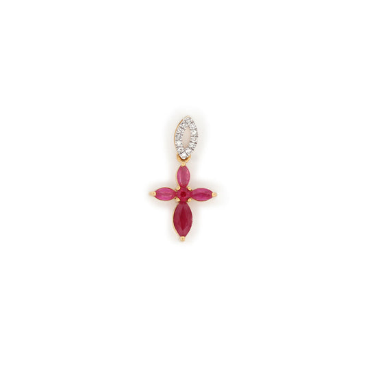 Dije en forma de cruz de rubíes en oro amarillo 10K y diamantes 0.05ctw