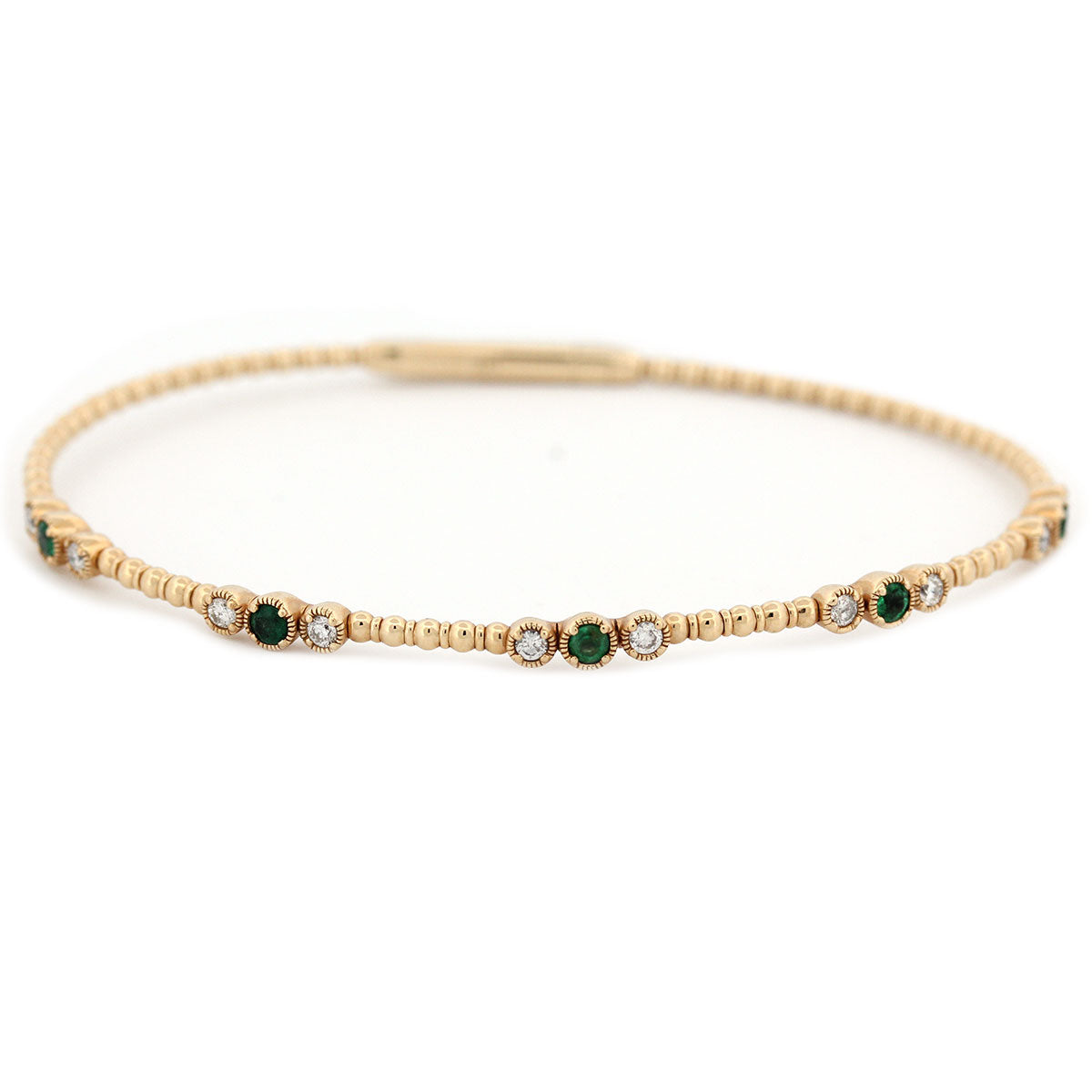 Pulsera flexible de oro amarillo 14k con grupos de esmeraldas 0.25ctw y diamantes 0.3ctw
