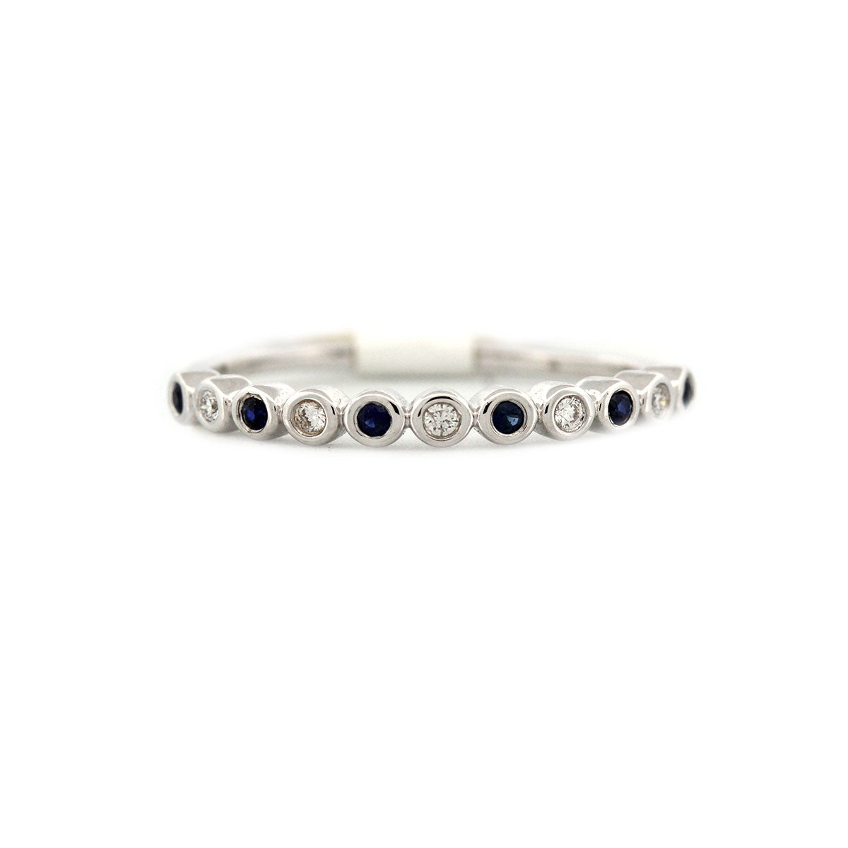 Anillo en oro blanco 14k con zafiros y diamantes 0.10ctw redondos biselados pequeños