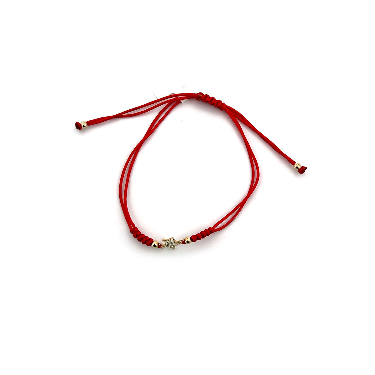 Pulsera de cordón rojo con estrella de circonitas en oro amarillo 14K