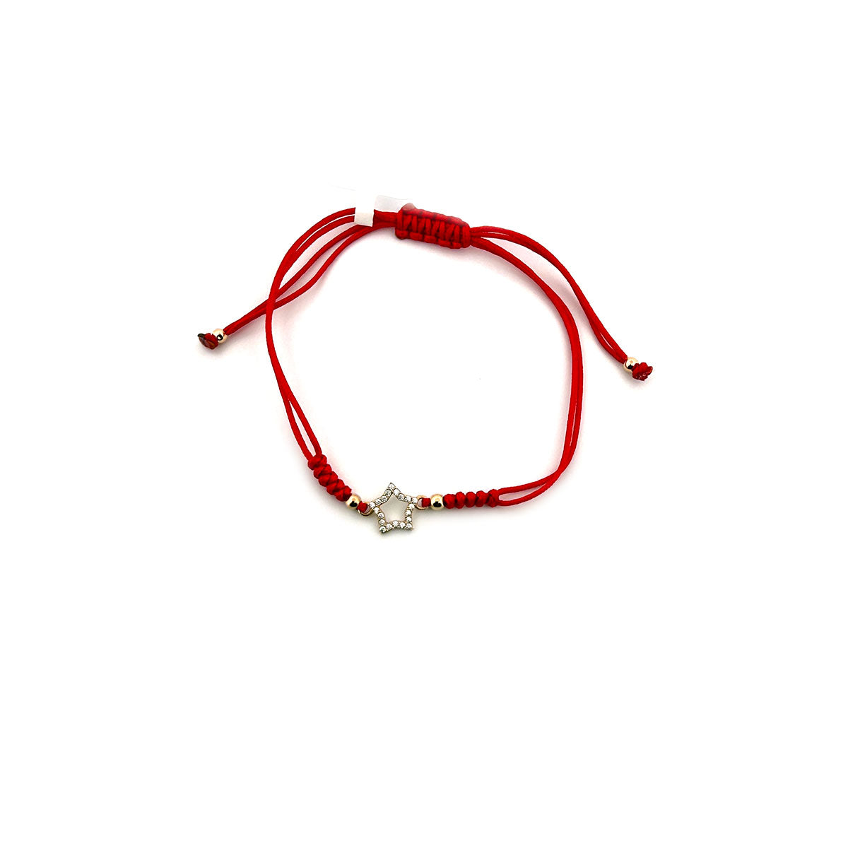 Pulsera de cordón rojo con estrella delineada grande de circonitas en oro amarillo 14K