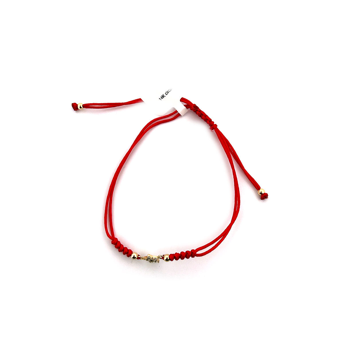 Pulsera de cordón rojo con estrella delineada pequeña de circonitas en oro amarillo 14K