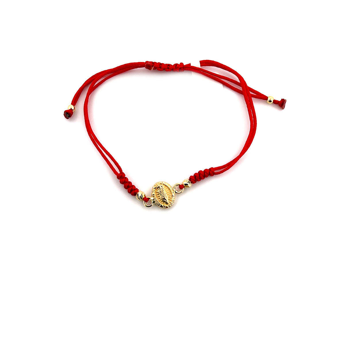 Pulsera de cordón rojo con medalla de la virgen Milagrosa en oro amarillo 18K