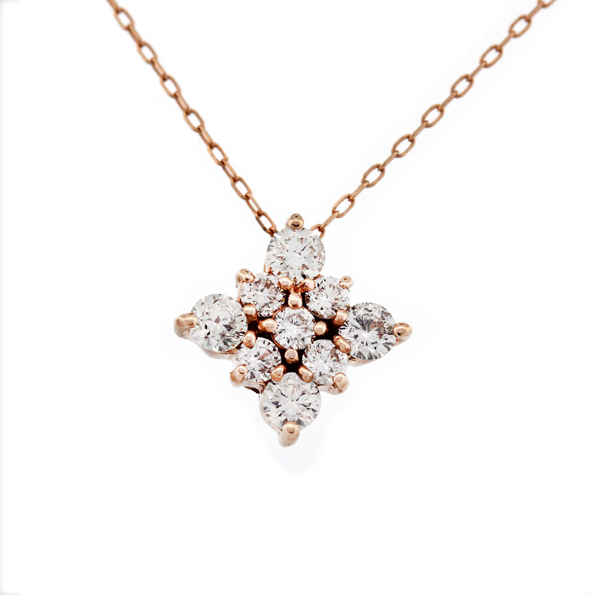 Collar en oro rosa 18k con dije de flor de diamantes 0.30ctw