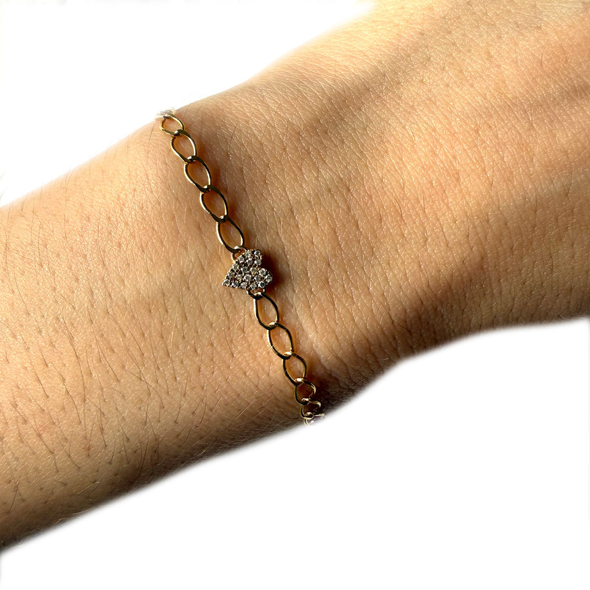 Pulsera de cadena en oro amarillo 10K con corazón de diamantes 0.05ctw