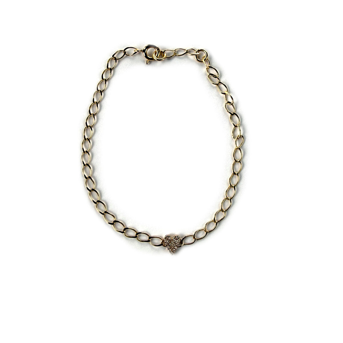 Pulsera de cadena en oro amarillo 10K con corazón de diamantes 0.05ctw