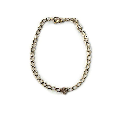Pulsera de cadena en oro amarillo 10K con corazón de diamantes 0.05ctw
