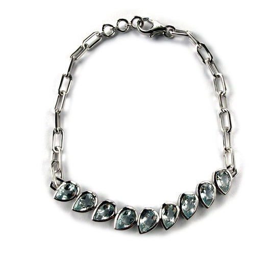 Pulsera de plata paperclip con aquamarinas en forma de gotas
