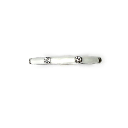 Anillo de plata con esmalte blanco y zafiro blancos