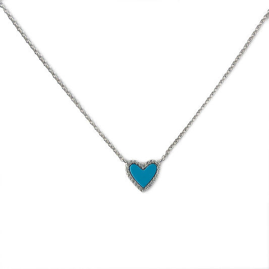 Collar con corazón turquesa y circonitas en plata con baño de platino